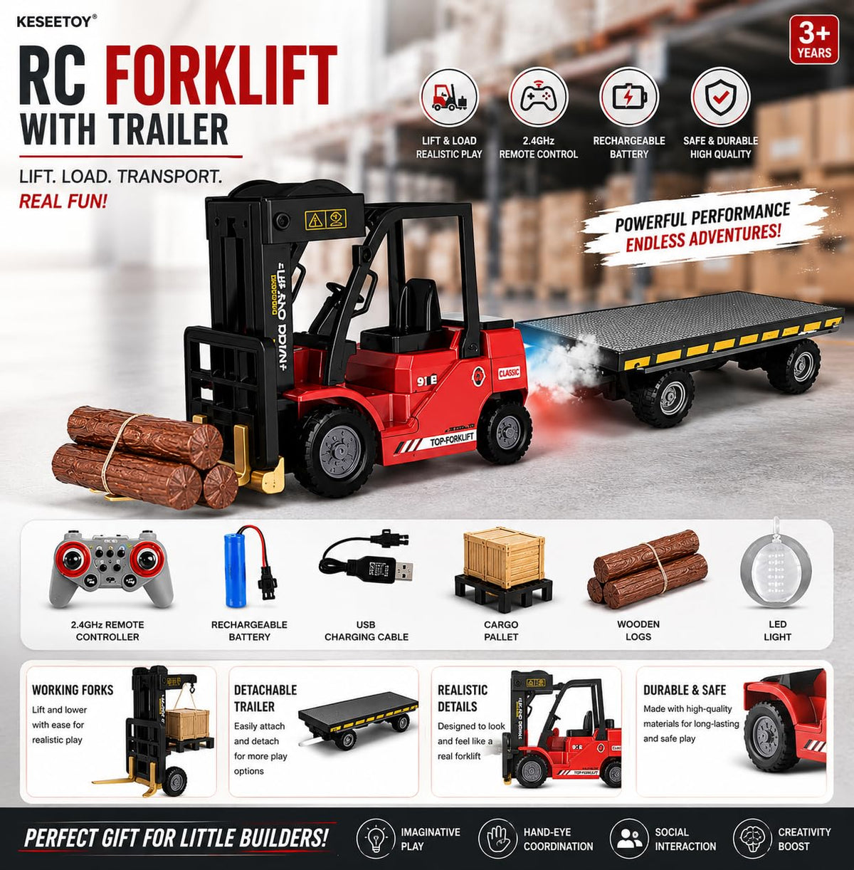 Remote Control Forklift with Trailer 1:24