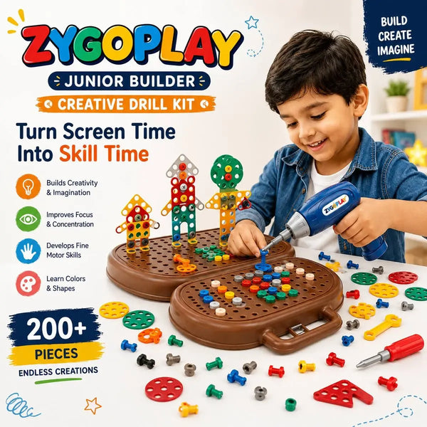 Zygoplay Junior Builder - 203-Piece Creative Drill & Build Kit