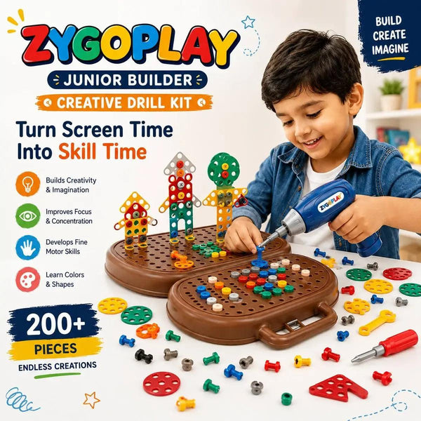 Zygoplay Junior Builder - 203-Piece Creative Drill & Build Kit