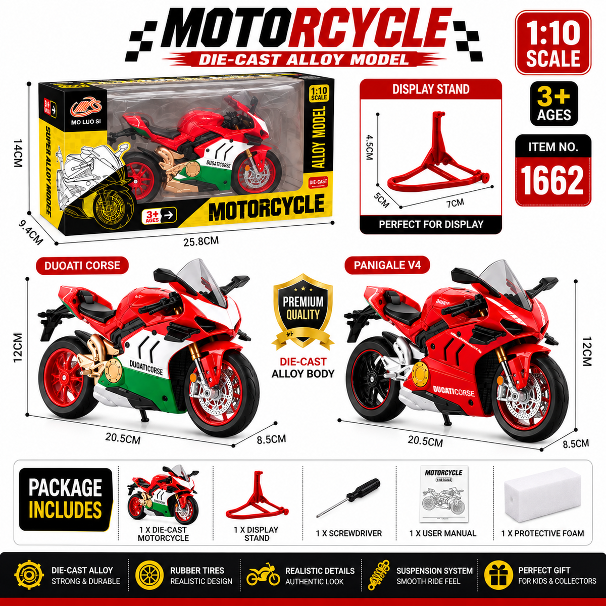 Ducati V4 panigale Die Cast 1:10 Motorcycle Model Bike for Collectors