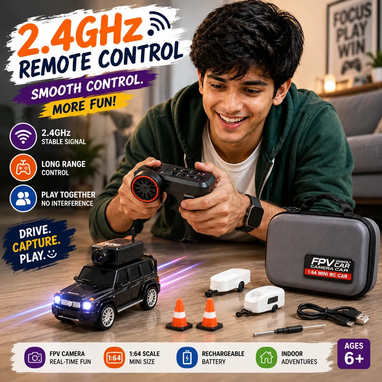 CamCruise™ 1:64 Mini Remote Camera Car – Drive. Capture. Play.