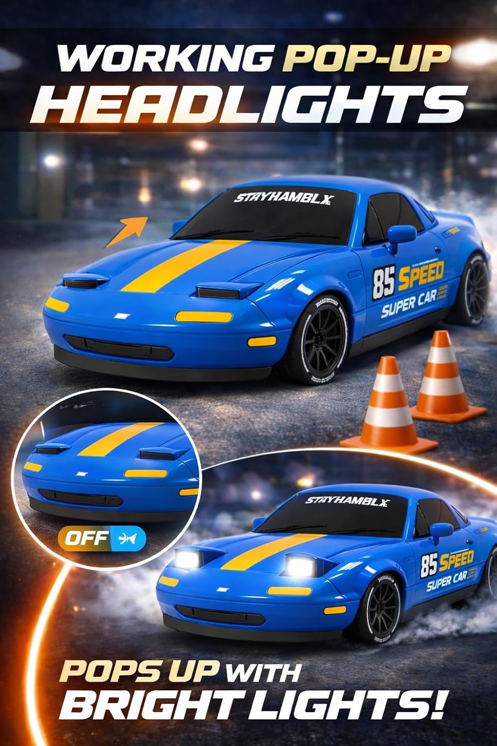 DriftX 4WD RC Drift Car – High Speed Remote Control Racing Car with LED Lights, Proportional Control & Rechargeable Battery