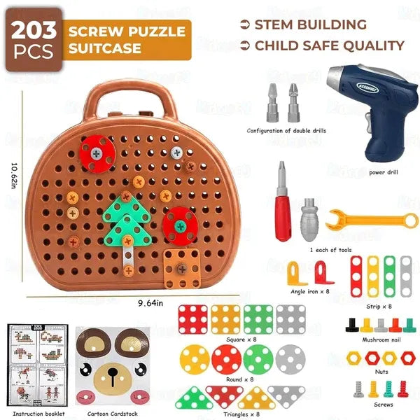 Zygoplay Junior Builder - 203-Piece Creative Drill & Build Kit