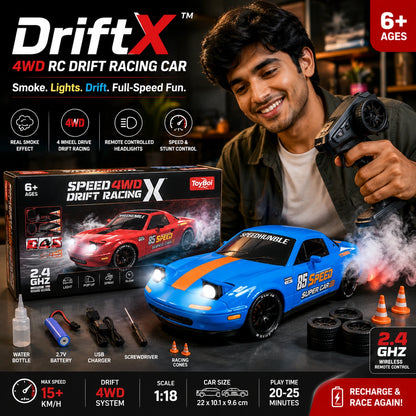 DriftX 4WD RC Drift Car – High Speed Remote Control Racing Car with LED Lights, Proportional Control & Rechargeable Battery