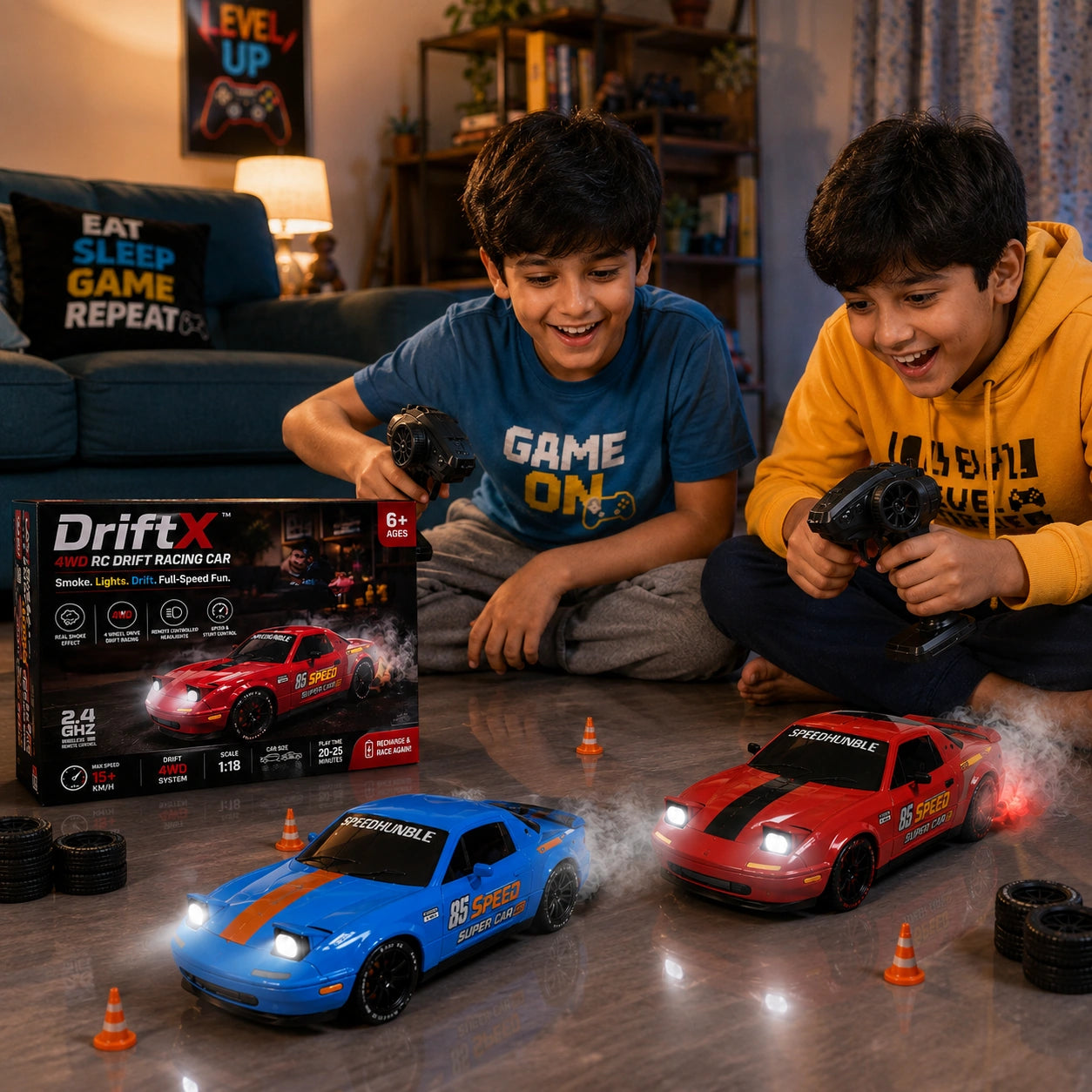 DriftX 4WD RC Drift Car – High Speed Remote Control Racing Car with LED Lights, Proportional Control & Rechargeable Battery