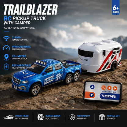 TrailBlazer™ RC Pickup Truck with Camper - Adventure starts behind the wheel! 🏕️