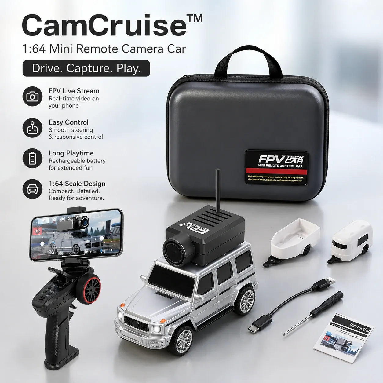 CamCruise™ 1:64 Mini Remote Camera Car – Drive. Capture. Play.