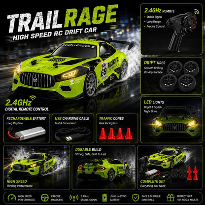 TrailRage™ 4WD RC Racer – 1:18 Scale High-Speed DriftRacing Car